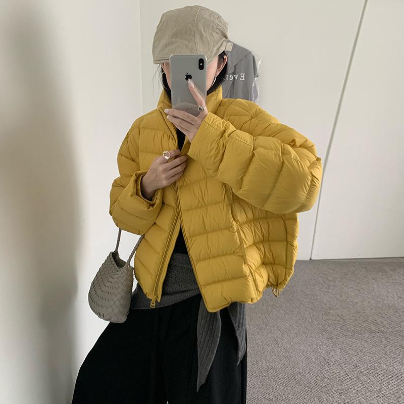 ふわふわ 90 ホワイトダックダウンリブダウンジャケット女性用 05 冬の新ファッション軽量ルーズスタンドカラーパンジャケット