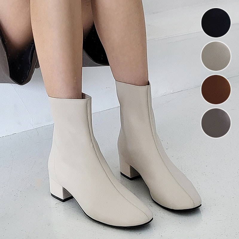 4color リサイクルレザー 無地 バックファスナー付きで履き脱ぎ楽ちん 4cmヒール.ローヒール モダン, ベーシック デイリー ショートブーツ.アンクルブーツ