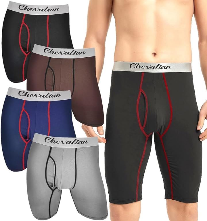 3Dソリッドロングボクサーパンツ ひざ上丈 前開き 通気 吸汗 レーヨン素材 メンズ( 4枚セット, L)