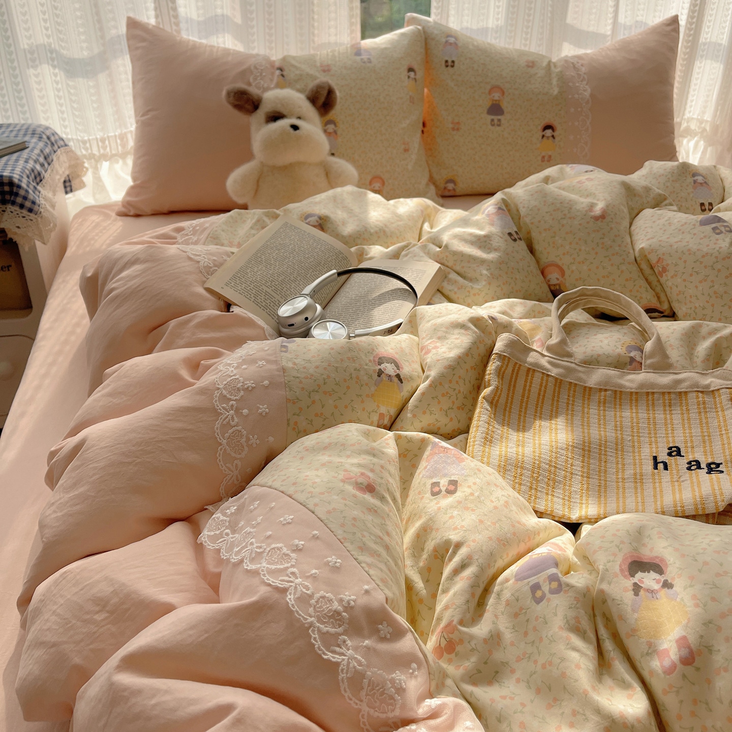 Ins韓系花辺金水洗綿四点セット夏小清新学生寮布団シーツ三点セットベッド