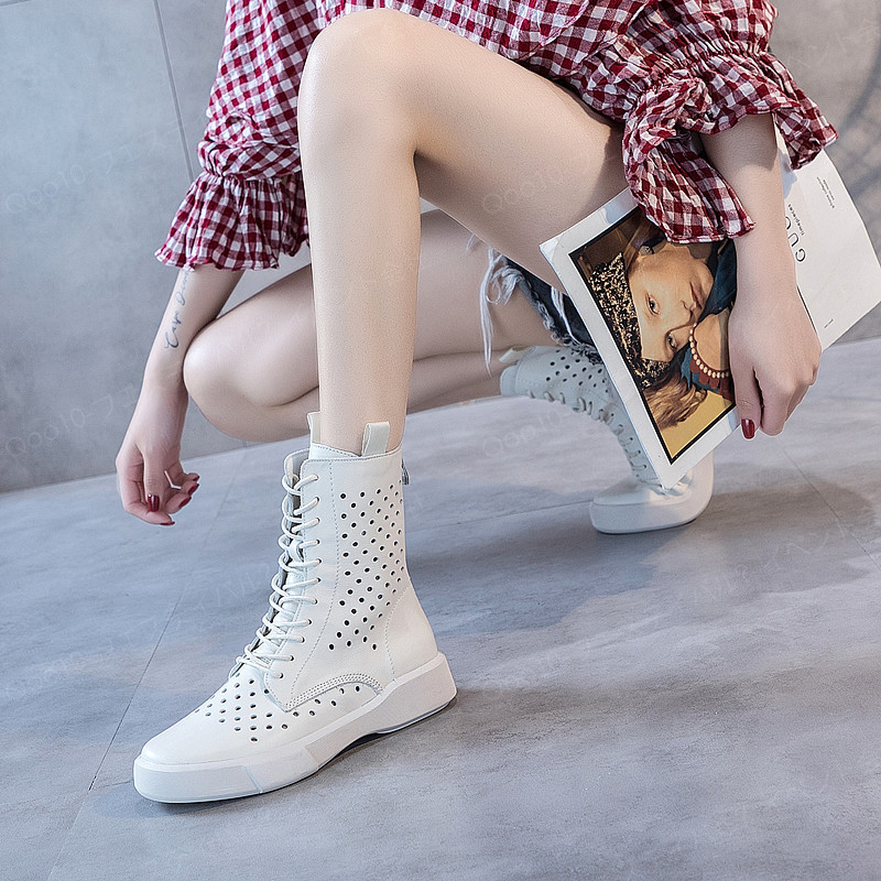 2024年新作 レディースハイカットメッシュブーツサンダル フラットヒール 切り抜きデザイン 韓国風カジュアルシューズ-18