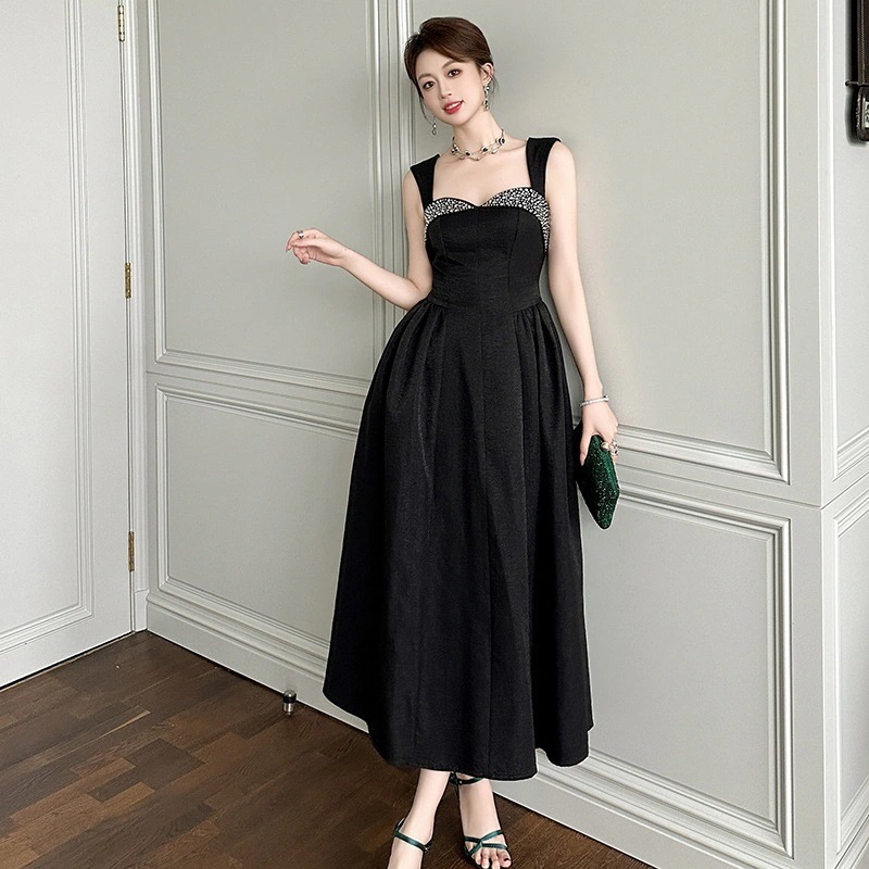 【3日で出荷】夏新品 キャミワンピース ロング丈 黒 ドレス パーティー キャバ 大人 同窓会 披露宴 卒業式 結婚式 演奏会 ウェディング 二次会 メガ割