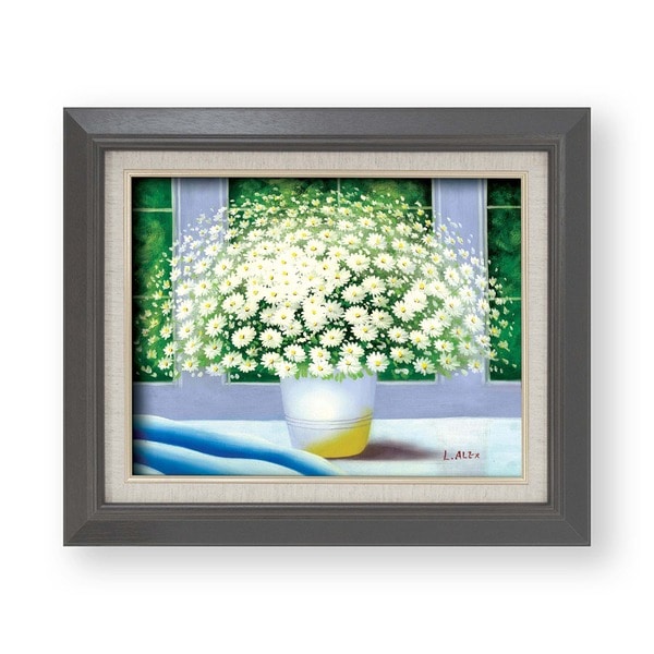 ( 花の油絵 ) 黒いフレーム 白い花 アレックス 油絵額 F6号サイズ 紘黒額 油彩 油彩画 絵画額