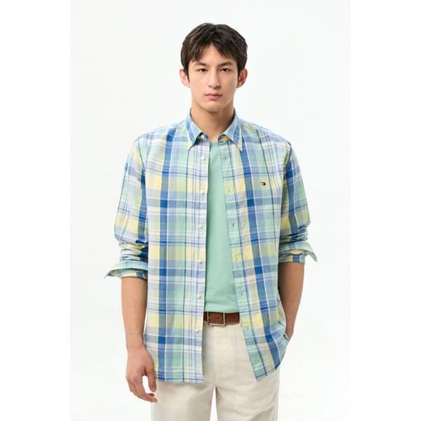 [男性] [レギュラーフィット] リネンブレンドマドラスチェックシャツ(T12G1WSH185MT10RD)
