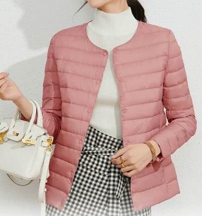 レディース ジャケット アウター 上着 ダウンジャケット ショート 長袖 ラウンドネック 襟なし