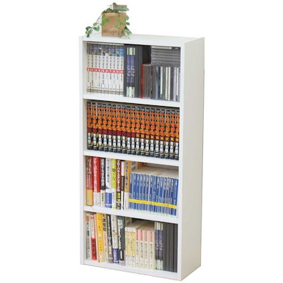 他サイト： 不二貿易 本棚 コミック収納ラック 4段 幅41.8×奥行18.5×高さ89cm ホワイト CD&DVD収納 固定棚 組立商品 81397の商品画像