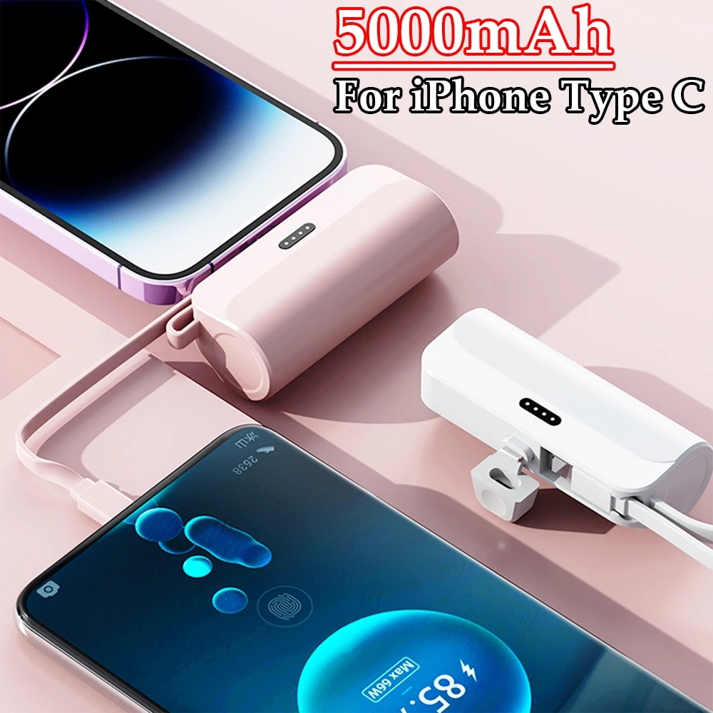 ミニカプセルパワーバンク,ワイヤレス,急速充電,モバイル電源,iPhone用非常用外部バッテリー,タイプC, 5000mah - 509