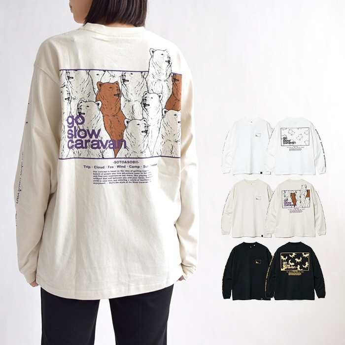 ゴースローキャラバン トップス Tシャツ ロンT USA/C スクエアLOGOバックプリントロングスリーブTEE メンズ レディース M L XL 331903