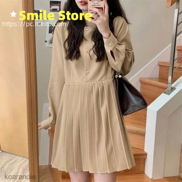 ショートワンピ レディース ワンピース 春 プリーツスカート 長袖ワンピース シャツワンピ ゆったり ミニ丈ワンピース 秋 学院風 レトロ