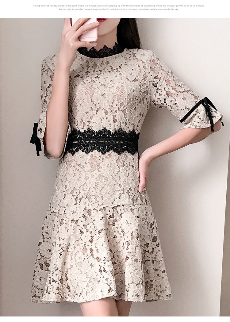 1959.刺繍レースフリルドレス 2019 春夏 sale 春夏 sale ワンピース 七分袖 フレア エレガント お呼ばれ パーティー 結婚式 披露宴 女子会 レストラン デート