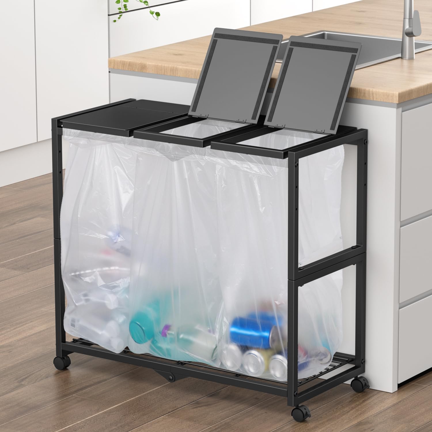 PRTONE ゴミ箱 分別 ゴミ袋ホルダー 3分別*45L ダストボックス キャスター付き 分別ゴミ箱 ふた付き おしゃれ スリム 3連 大容量 10L～55L袋対応 ゴミ袋 スタンド 縦開き キッチ 5,055円