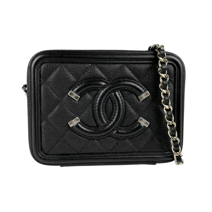 シャネル CHANEL ショルダーバッグ CCフィグリー キャビアスキンレザー ブラック レディース n1008