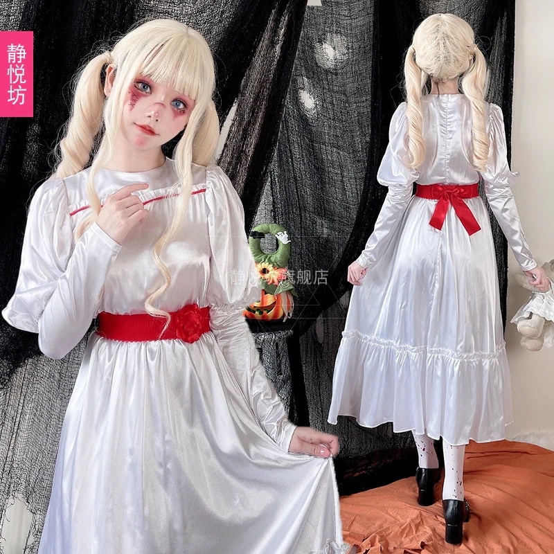 ホワイトウィザードローブハロウィン大人用コスチュームホラードールドレスゴースト花嫁魔女仮装パーティーコスチューム