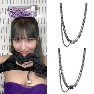 TWICE 着用☆関税込☆BLACKPURPLE★Square Cubic Chain Necklace TWICE 着用☆【BLACKPURPLE】☆Square Cubic Chain Necklac.e