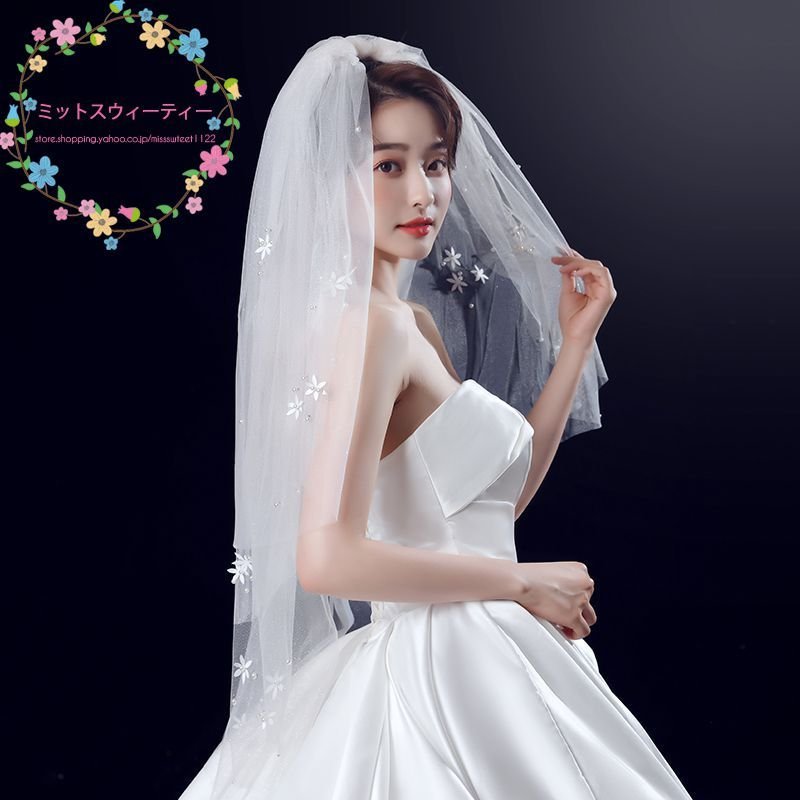 ウエディング フラワーベール 結婚式 ヘッドドレス 腰丈 とっておきし新春福袋 フェイスアップ ミドル ウエディングドレス