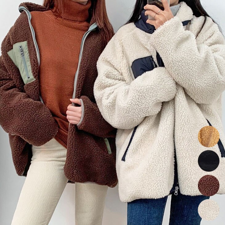 無地 流行 ショート丈 あったか コート 可愛い ジップアップ ジップ おしゃれ ファスナー もこも