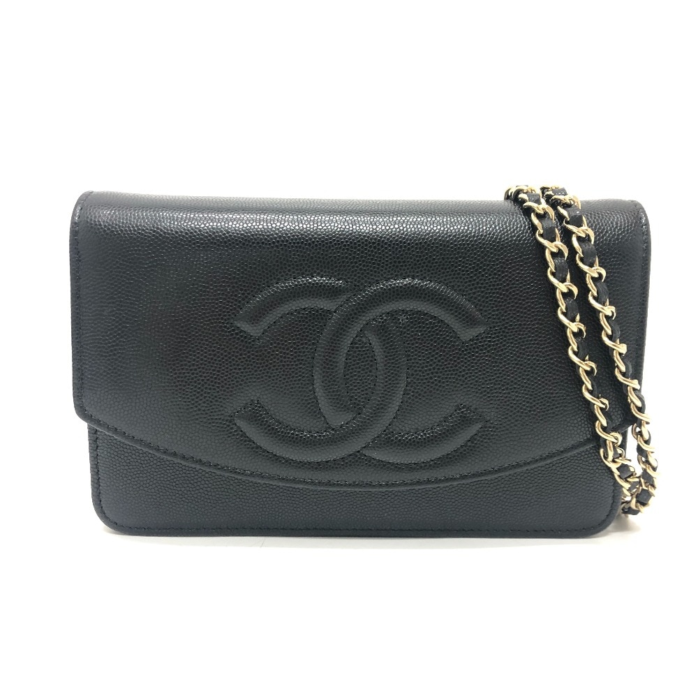 ショルダーバッグ ココマーク メティエダール コレクション チェーンウォレット ショルダーバック バック カバン キャビアスキン ブラック 231,000円