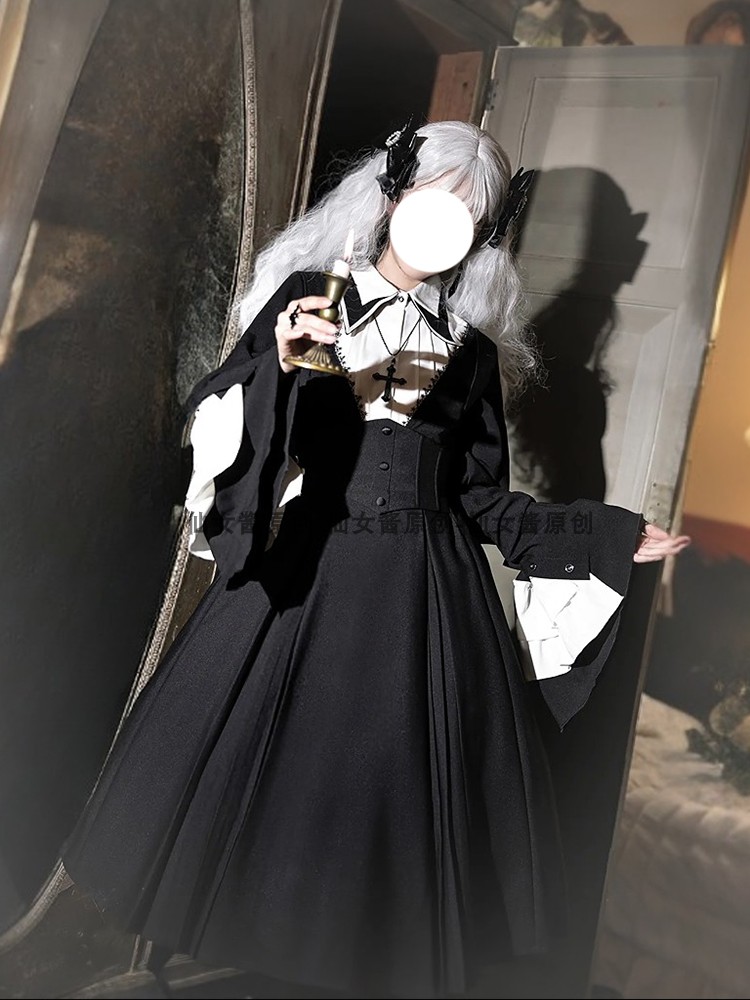 クロスプレイドロリータ 修道女風 サブカル ホスピタル ダークスタイル ゴシック ハロウィン ロリータ ドレス 000222