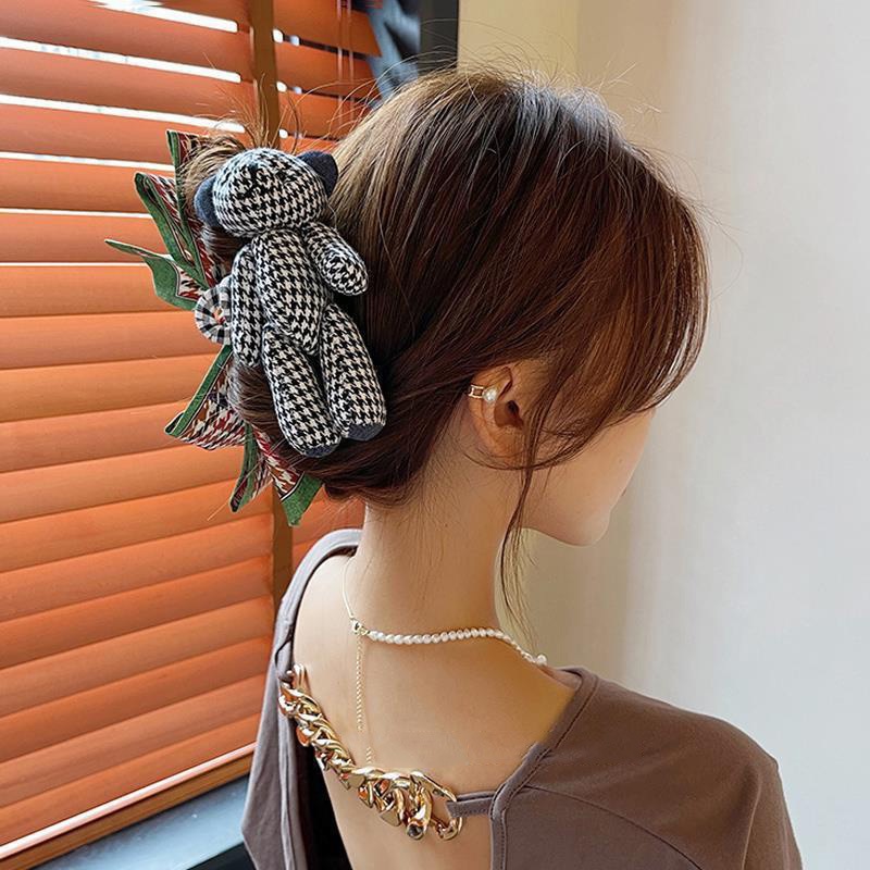韓国のかわいいクマさんの秋冬女性用ヘアクリップ後頭部のスイートキャッチャーシャーククリップ大きなリボンクリップヘッドドレス