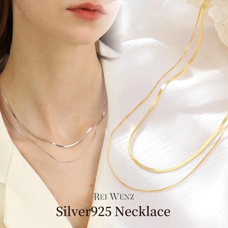【高品質silver925】ネックレス　２連　チェーン　スネーク　重ね　シルバー925　大振り　ざっくりチェーン チョーカー インスタ 大人かわいい おしゃれ シンプル レディース シルバ