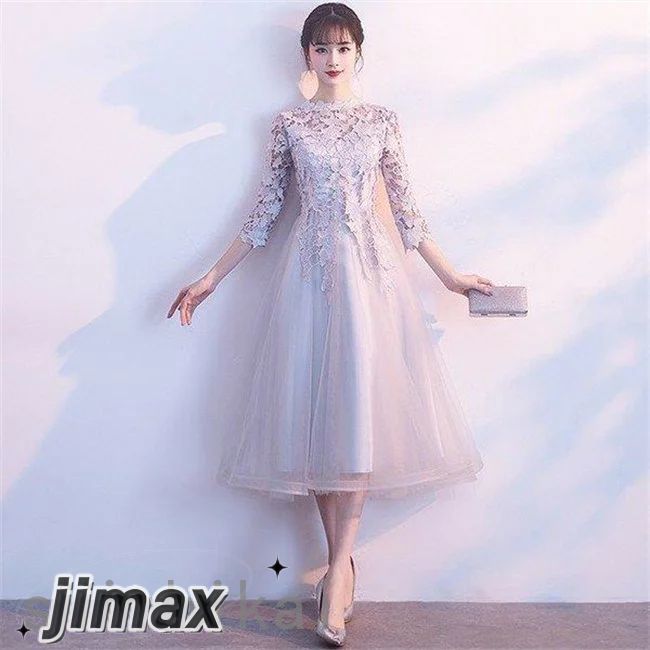 パーティードレス 結婚式ドレス 袖あり ウエディングドレス レース 大きいサイズ 大人 上品 お呼ばれ 食事会 二次会 披露宴 卒業式 成人式 ホワイトデー