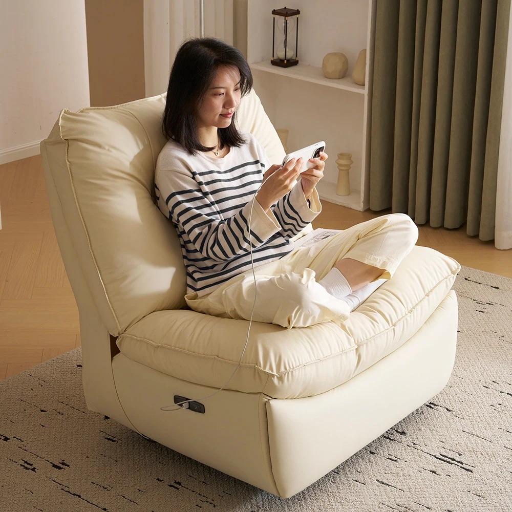 【国内即日発送】リクライニングソファー 肘掛けなし ロッキング 147 調整可能 270 回転 ゆったり 揺ら揺ら 電動リクライニングソファ オットマン一体型 1人掛け USBポート付き 電動ソファ