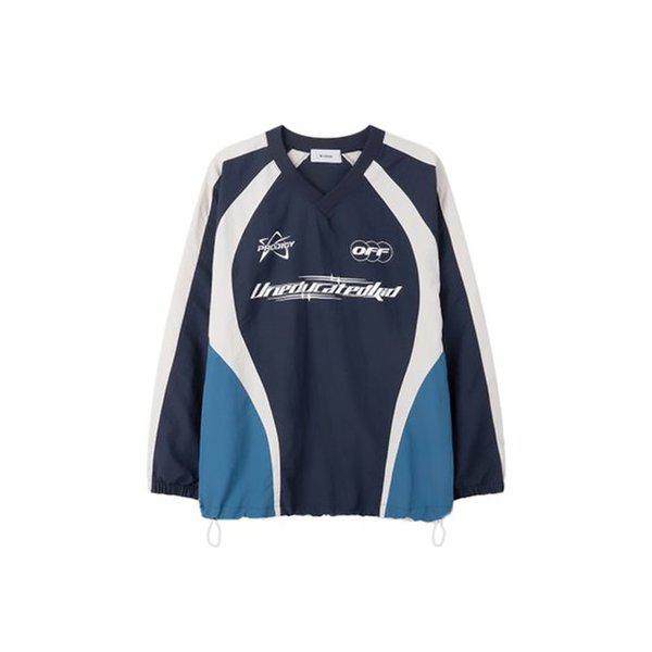 メンズ OFF スポーティ トラック Vネック 長袖 Tシャツ RM-TSA-Q068-ネイビー