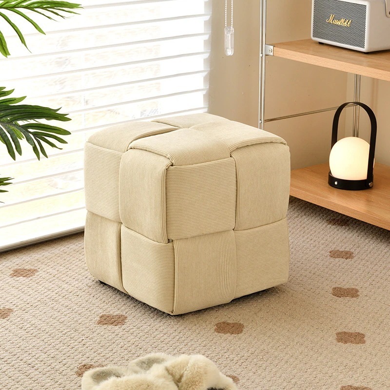 スツール キューブ 型 北欧 コーデュロイ生地 交差織り オットマン おしゃれ インテリア 高反発 クッション ドレッサー チェア グリーン
