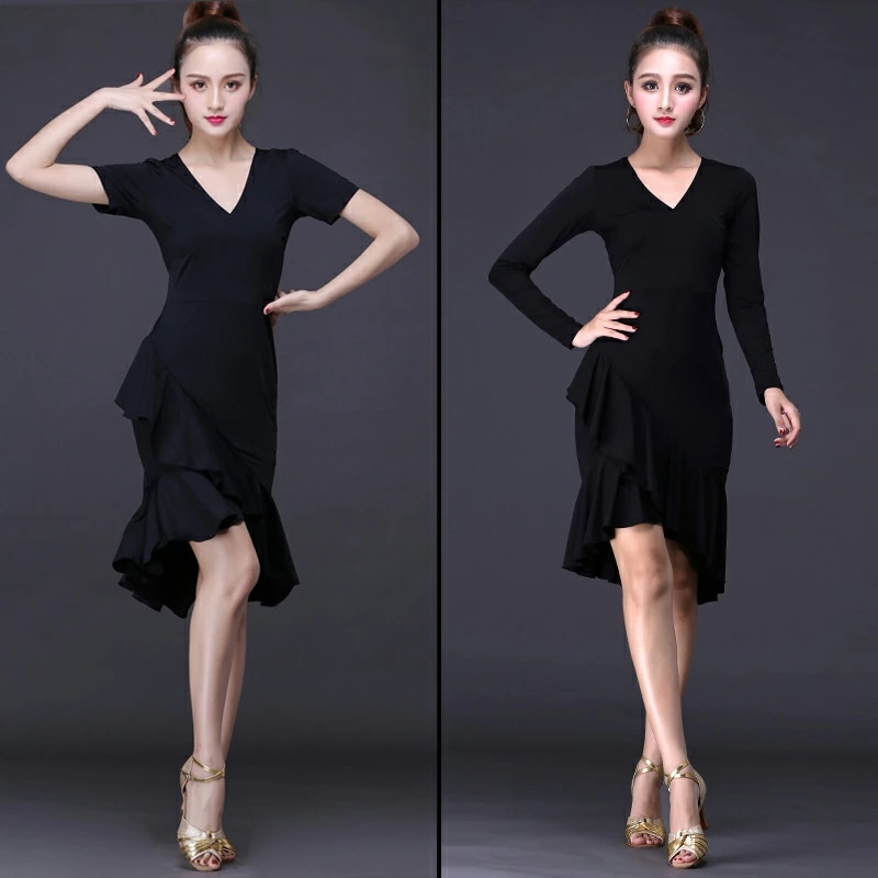 ラテン衣装 チャチャチャ 社交ダンス ラテンドレス フィッシュテール ワンピース 黒 衣装 セクシー キャバ ダンス衣装 練習服 スタンダード ワルツ ラテンダンス ラテン ドレス ラテンドレス 競技
