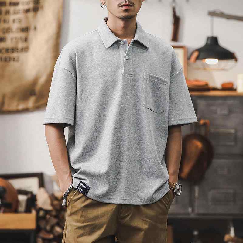Tシャツ 半袖 メンズ 夏 ポロシャツ アメリカン レトロ 男性 ポケット 綿 アメカジ ベーシック グレー オフホワイト ブラック 黒 白