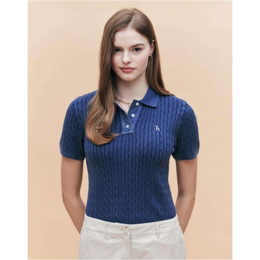 [ヘッジズレディース] 25SS ガーメントダイイングコットンケーブルショートスリーブカラープルオーバーブルー HSSW5B401B3