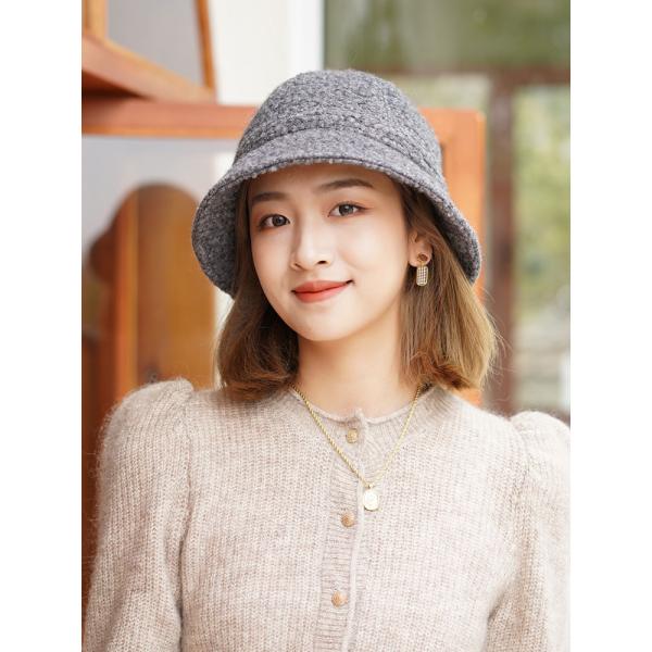厚いウールハット気質レトロカジュアル保温バケットドーム羊小毛文芸 帽子 レディース 秋冬