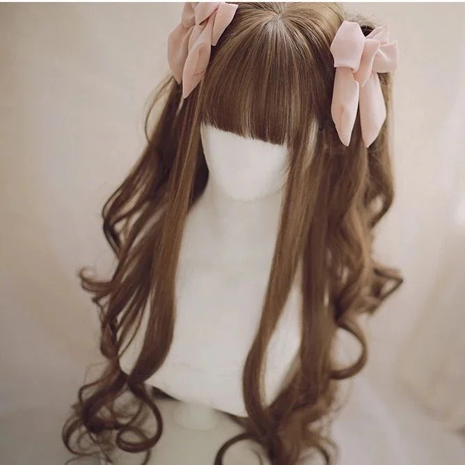 日系ロリータソフトガールロリータウィッグエアリー前髪ロングカールビッグウェーブCOS かつら cos ぜんちょうかつら自然 グラデーション フルウィッグ セミロング
