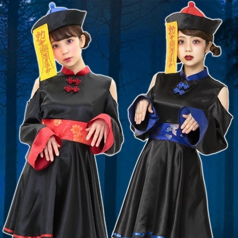 【新品】コスプレ服 肩出しキョンシー ハロウィン 衣装 キョンシー コスプレ 仮装 レディース 演出服 可愛い ワンピース おばけ ホラー 中国妖怪 女性用 コスプレ衣装 キャラクター 演出服 コスチ