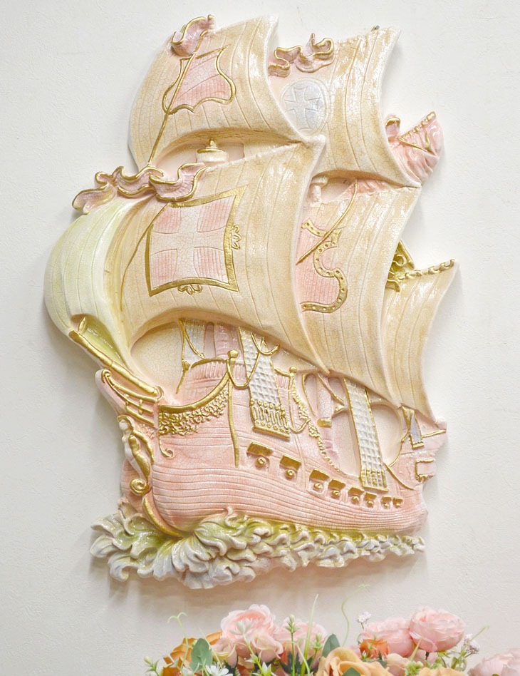 ロココ調 壁掛けデコレーション 帆船メイフラワー号 高級 飾り ロココ プリンセス ヨーロピアン 姫 姫系 おしゃれ インテリア 輸入家具 白家具 エレガント 高級 壁 壁掛け ホワイト 玄関 白壁