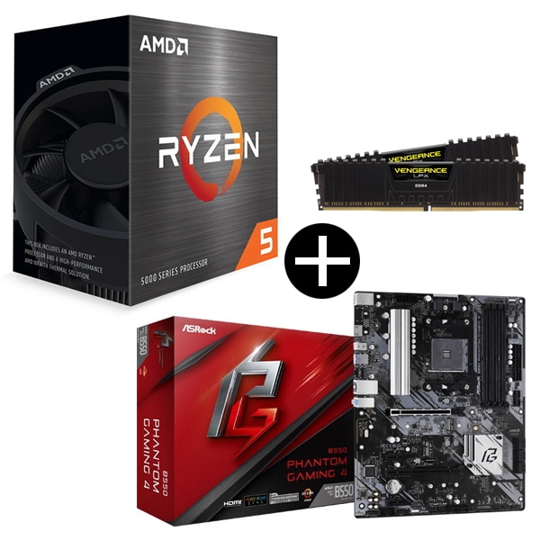 Ryzen 5 5500 Wraith Spire Cooler + ASRock B550 Phantom Gaming 4 + Corsair CMK32GX4M2E3200C16 32GB