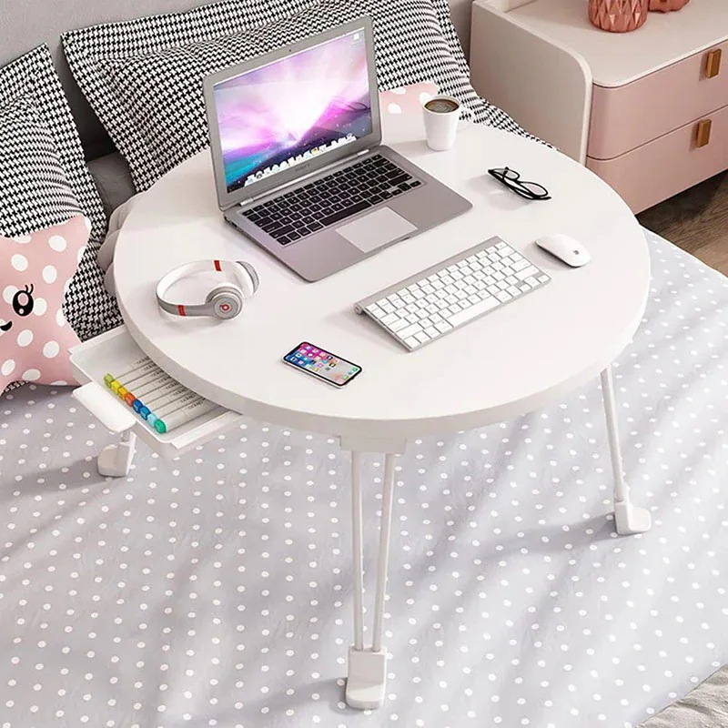 カフェ ミニ引き出し ラップトップテーブル 折りたたみミニテーブル PCデスク 一人暮らし 多機能 ローテーブル おりたたみテーブル テーブル サイドテーブル 折りたたみ 折り畳みテーブル 丸テーブル