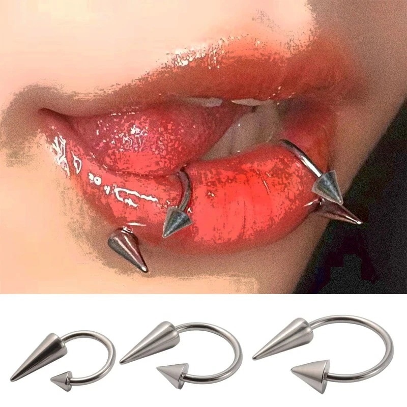 まとめ買い 10セット1ボディピアス 16G スパイクコーン リップフープ サーキュラーバーベル 16ゲージ スネークバイト 牙 口ピアス 唇 ラブレット 男性 女性 軟骨 ヘリックス リ