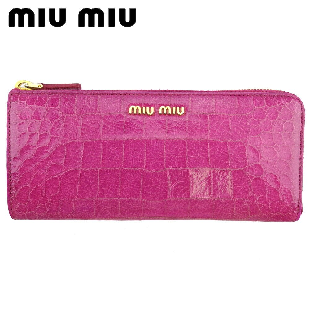 長財布 L字ファスナー 財布 クロコ調 レディース ピンク ゴールド 中古 24,492円