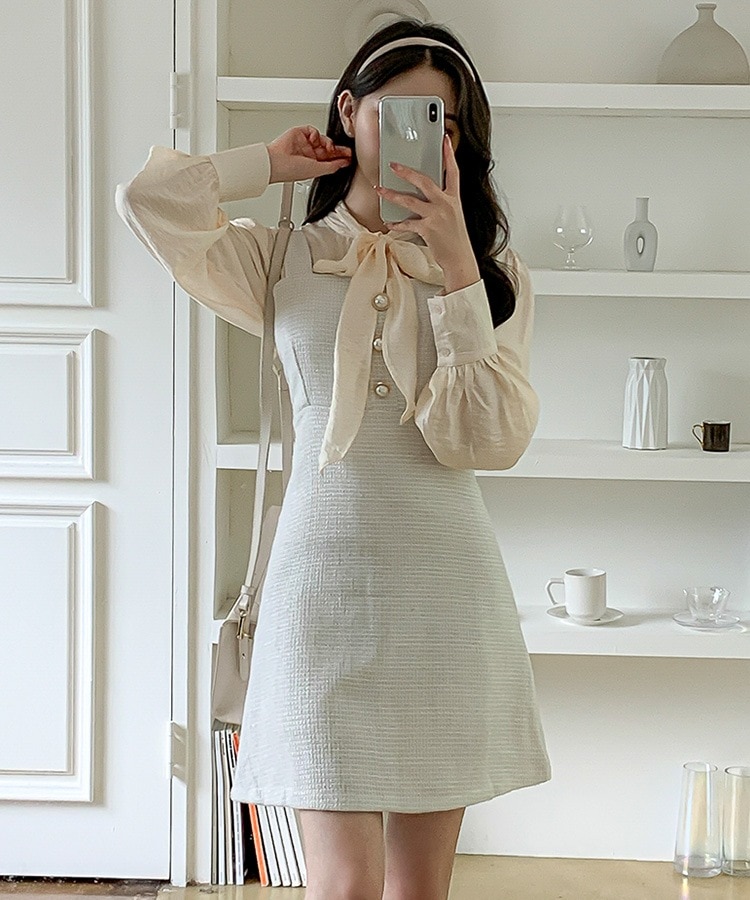 Qoo10 THREE DANBEE ビッグパールミニワンピース ミニ ボタン