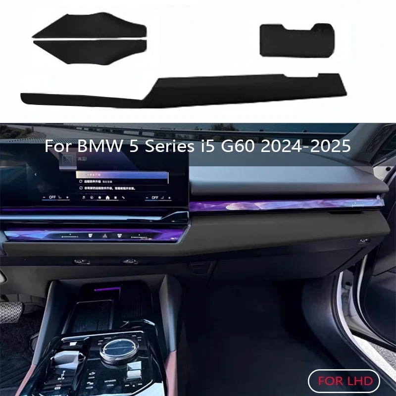 BMW 5シリーズ G60 i5 2024-2025 用 ブラックレザー センターパネル ダッシュボード トリム カバー 内装 アクセサリー (左ハンドル) 輸入品