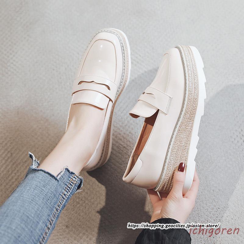 お买い得 ローファー スリッポン パンプス スニーカー レディース ラウンドトゥ ウェッジソール 厚底スニーカー シューズ 厚底ローファー 靴 スリップオン 紐なし