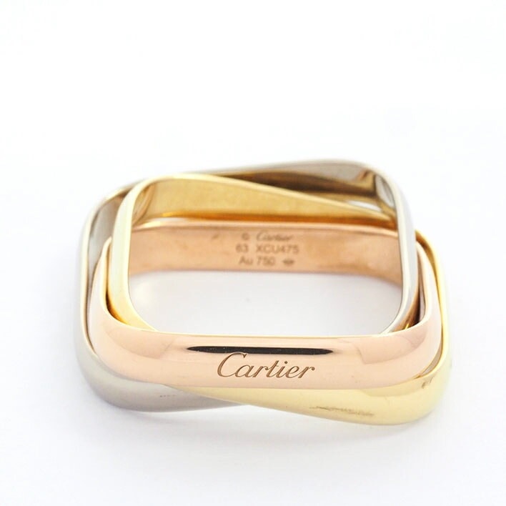 【新品仕上げ済み】【新品同様】カルティエ トリニティ スクエア クッション クラシックモデル K18WG K18YG K18PG 【指輪】