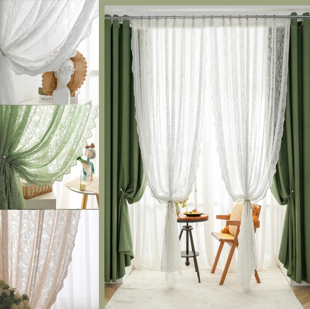 レトロな田舎風のフランス風 レースカーテン 遮光 UVカット防音 断熱 遮光 省エネ無地 UVカット防音 フランスジャカードレースのカーテン田園風 半透明