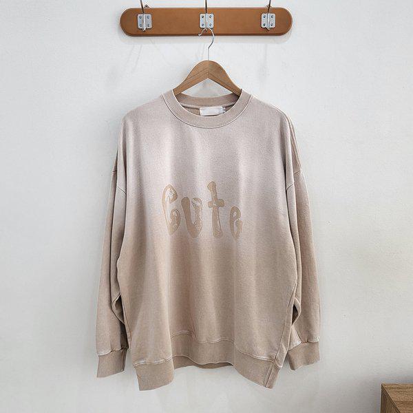 メンズレタリンググラデーションピグメントマンツーマン BT-TSA-Q013-ライトベージュ