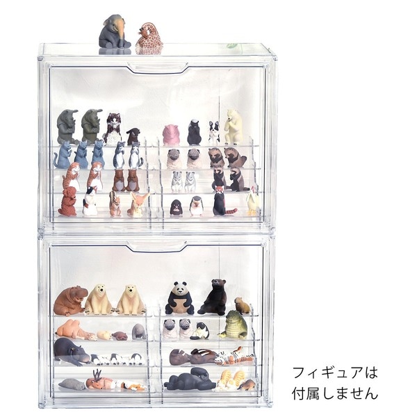 [2個セット] コレクションケース 約幅365mm ラダー付き クリア 階段ステージタイプ マルチクリアボックス 組立品 リビング