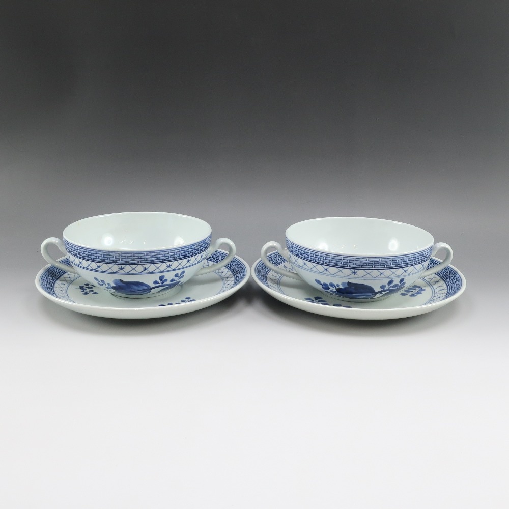 ファイアンス トランクウェーバー スープカップ＆ソーサー×２ 食器 _ 中古品