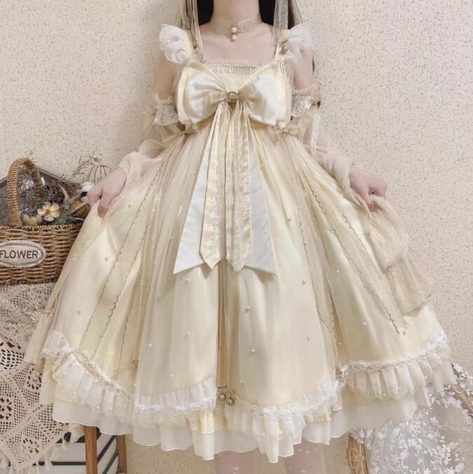 ロリータワンピース 可愛いロリータ服 ジャンパースカート 甘ロリータ 甘ロリ お姫様ワンピース プリンセスドレス 華やか 華麗ドレス Lolita 可愛い ワンピース リボン フリル コスチューム