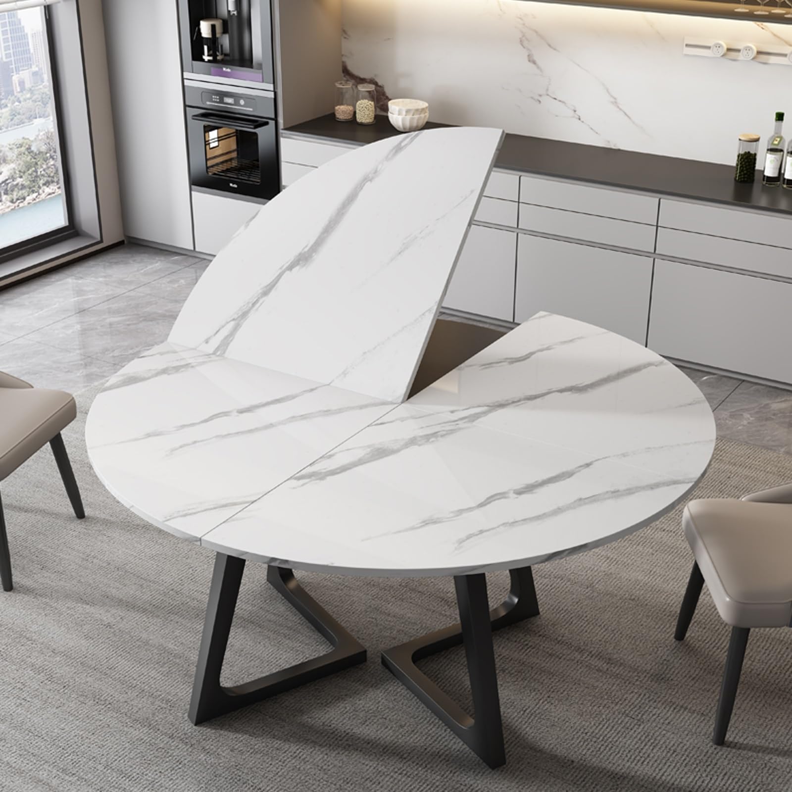 丸型折りたたみテーブルトップ55インチ～86インチ木製一時的なテーブルトップの交換屋内/屋外用10～15人用(Stone 130cm/51.1in)