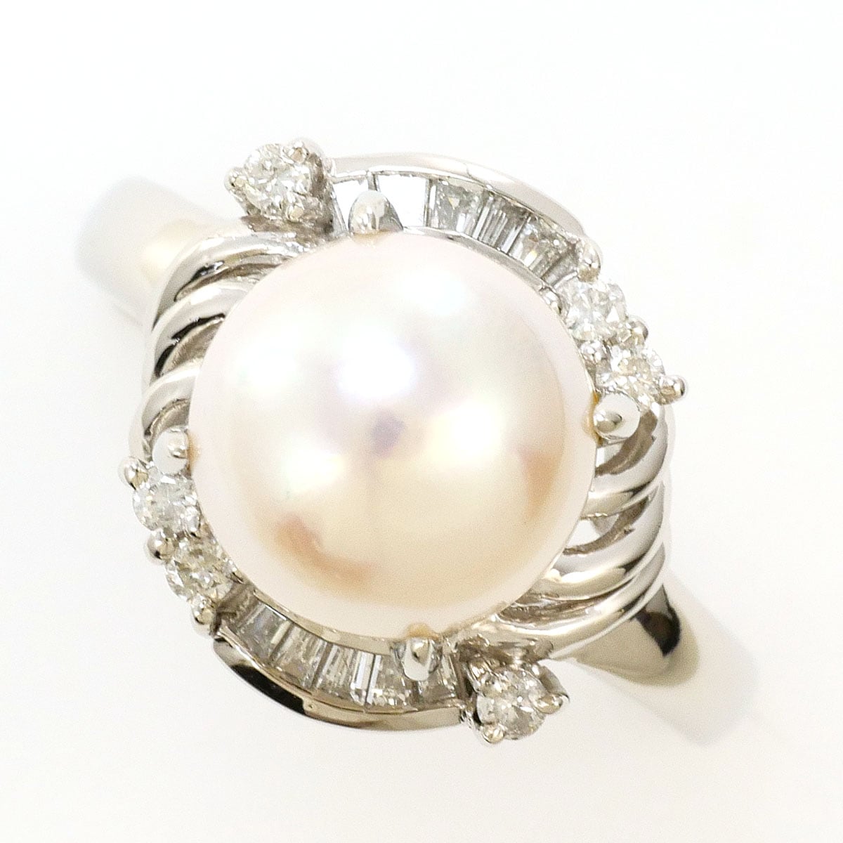 PT900 プラチナ リング・指輪 13号 パール（真珠） ダイヤモンド 0.22ct 総重量約6.9g 中古